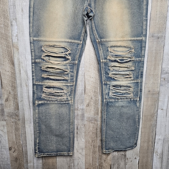 Imperious 40X32 Hip Hop Distressed Denim Jeans Vintage Blue Straight Leg - Picture 2 of 10